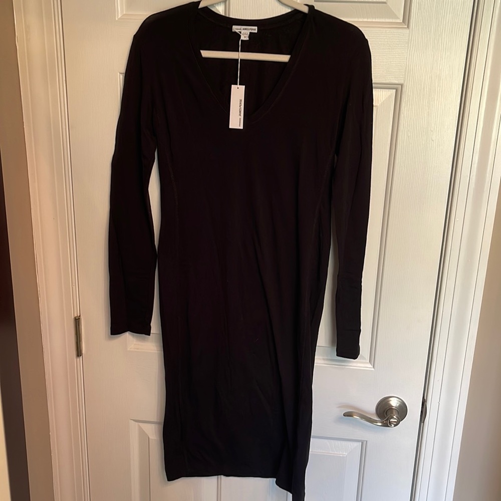James Perse long sleeve stretchy casual black dress. NWT.
